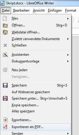 PDF-Export-Menü in LibreOffice