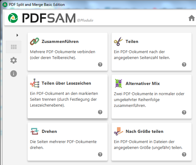 PDFSam-Hauptfenster
